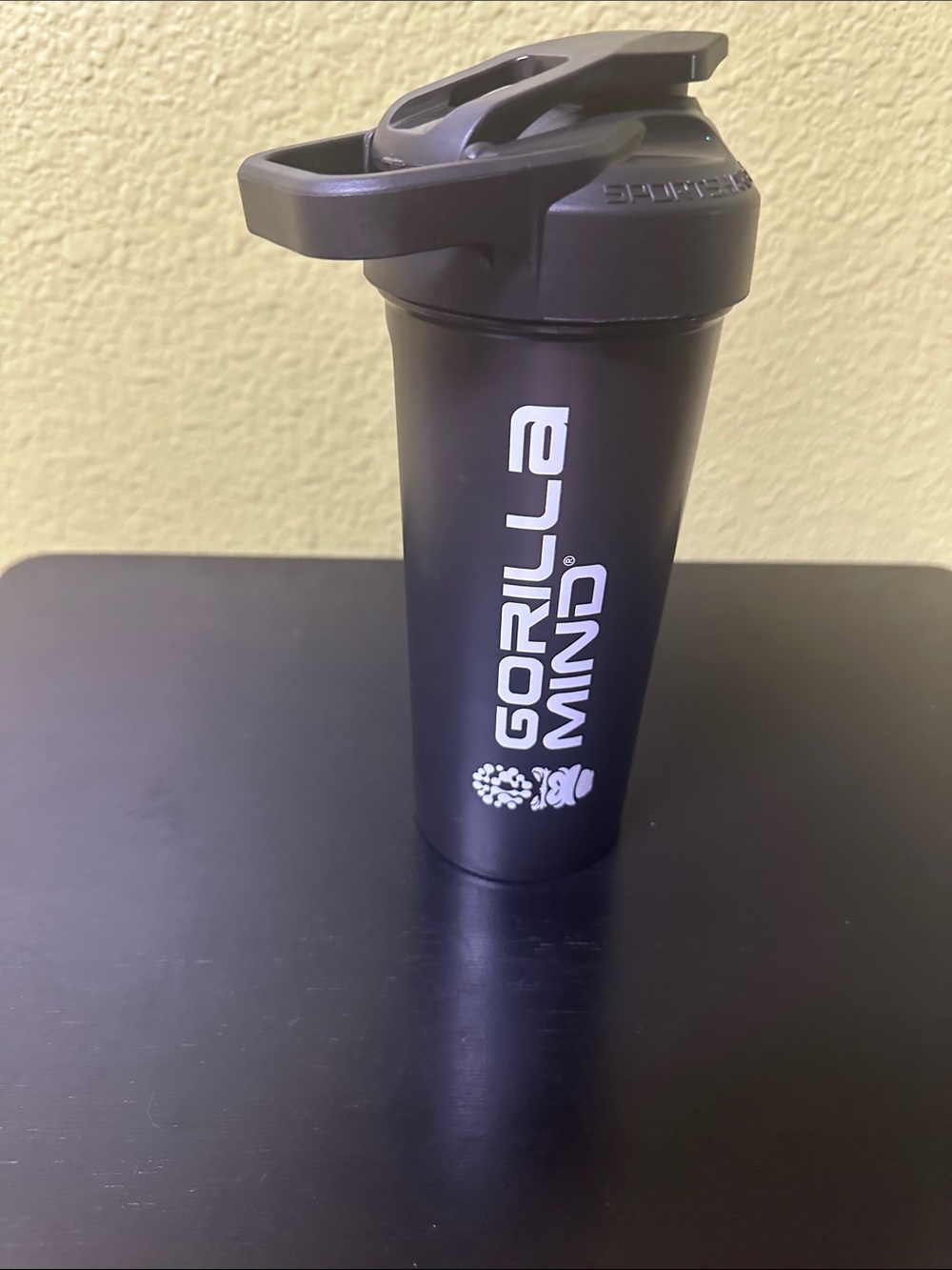 Black Protein Shaker Bottle with Flip-Top Lid